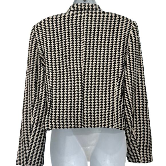 Vintage 90s Black White Houndstooth 100% Silk Cropped Blazer size XS Soiree - Picture 2 of 11